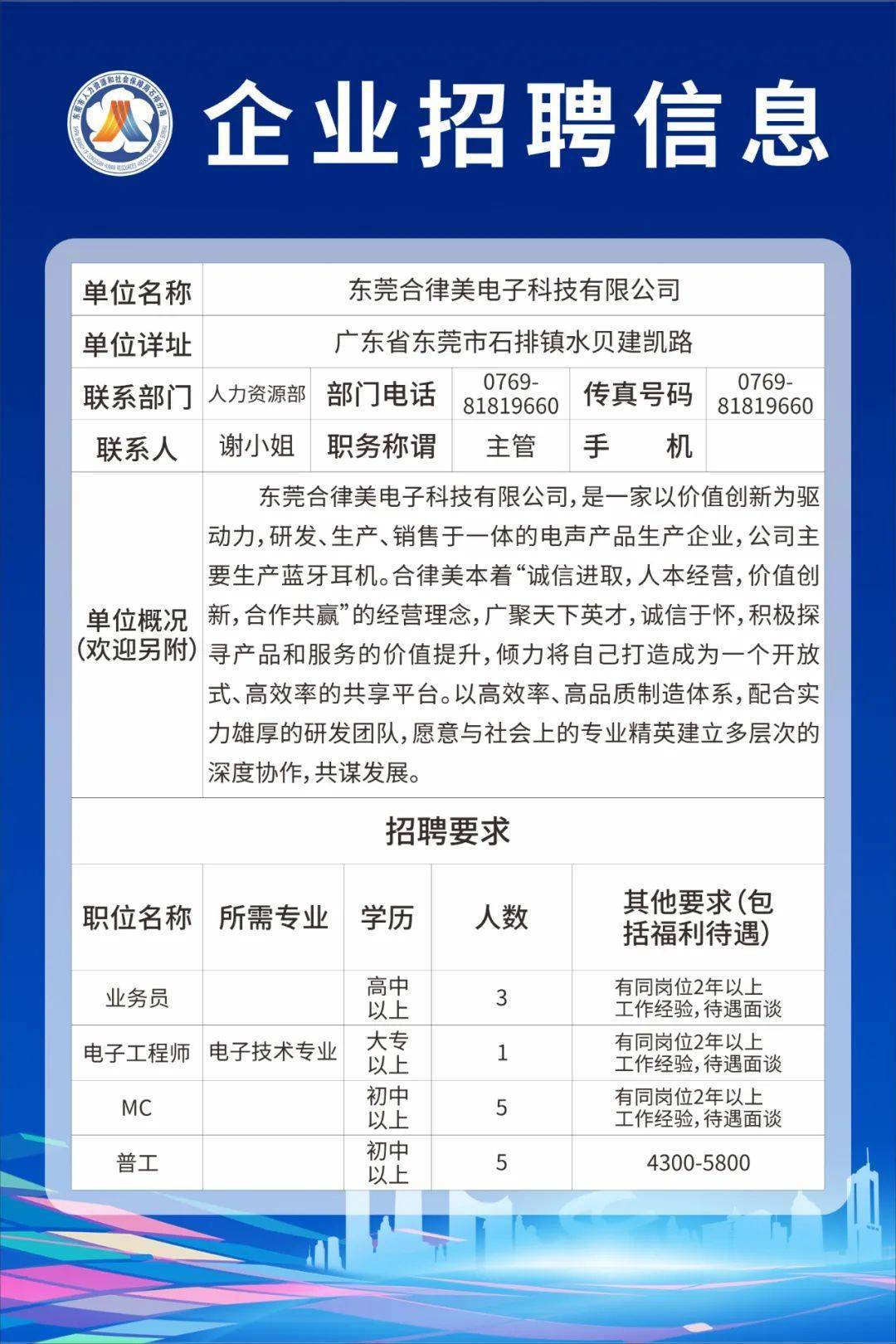 东莞市最新招聘信息概览