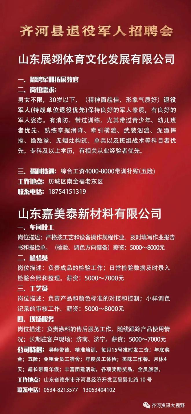 齐河最新招工招聘信息概览